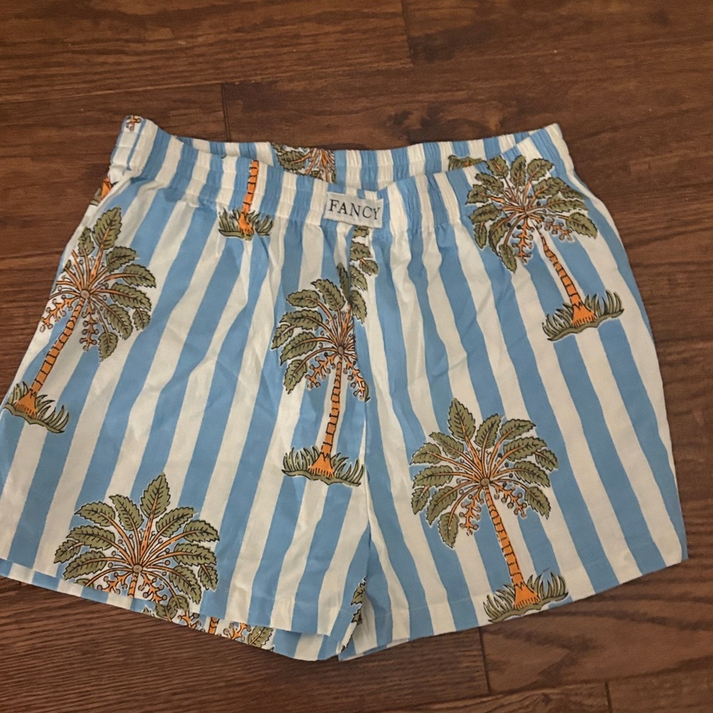 Fancy Blue Striped Palm Tree Women's Shorts
